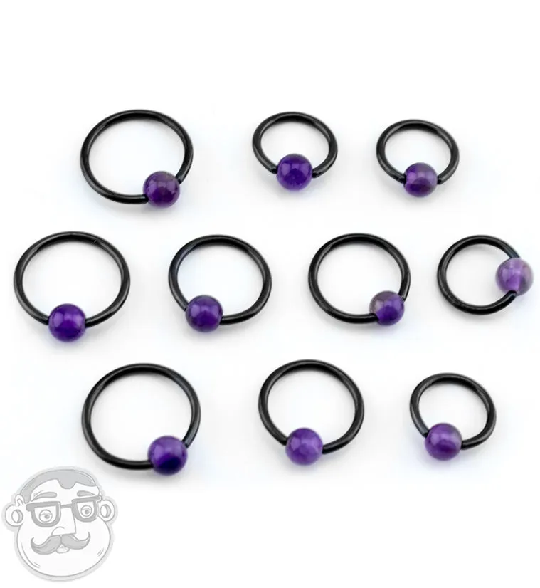 Amethyst Stone Black PVD Captive Bead Ring