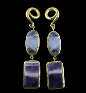 Amethyst X Laguna Lace Agate Stone Brass Ear Weights