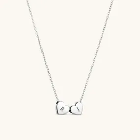 Amo Heart Double Bead Necklace in Silver