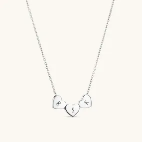 Amo Heart Triple Bead Necklace in Silver