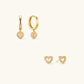 Amore Pave Earring & Alma Stud Stacking Set Gold