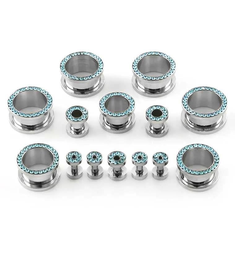 Aqua CZ Diamond Rim Tunnels