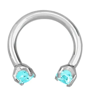 Aqua CZ Prong Set Circular Barbell