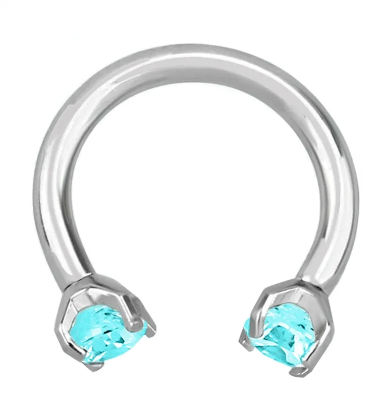 Aqua CZ Prong Set Circular Barbell