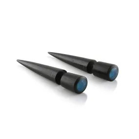 Areng Wood Fake Gauge Blue Resin Tapers Tribal Earrings