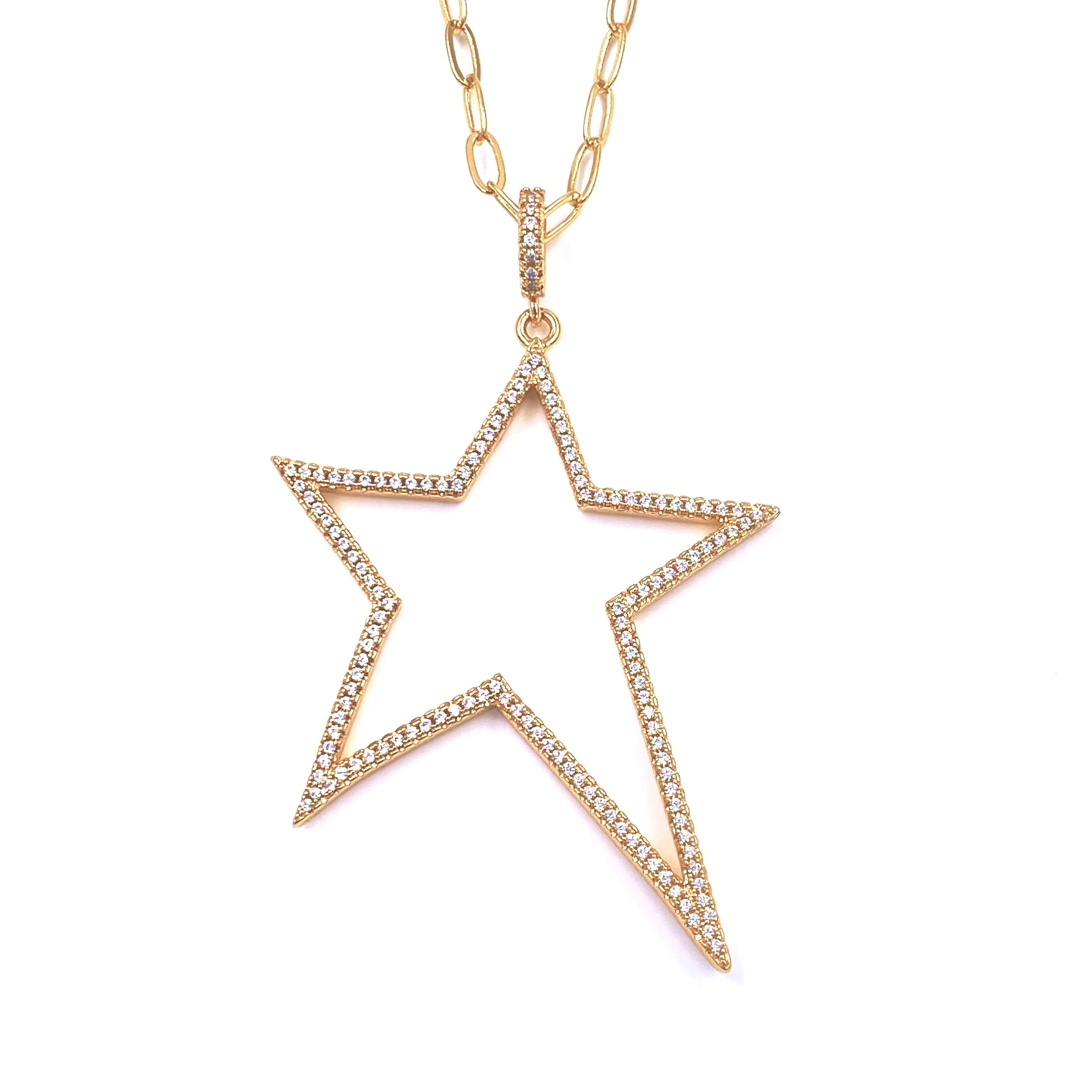 Ashley Gold Open Star CZ Necklace