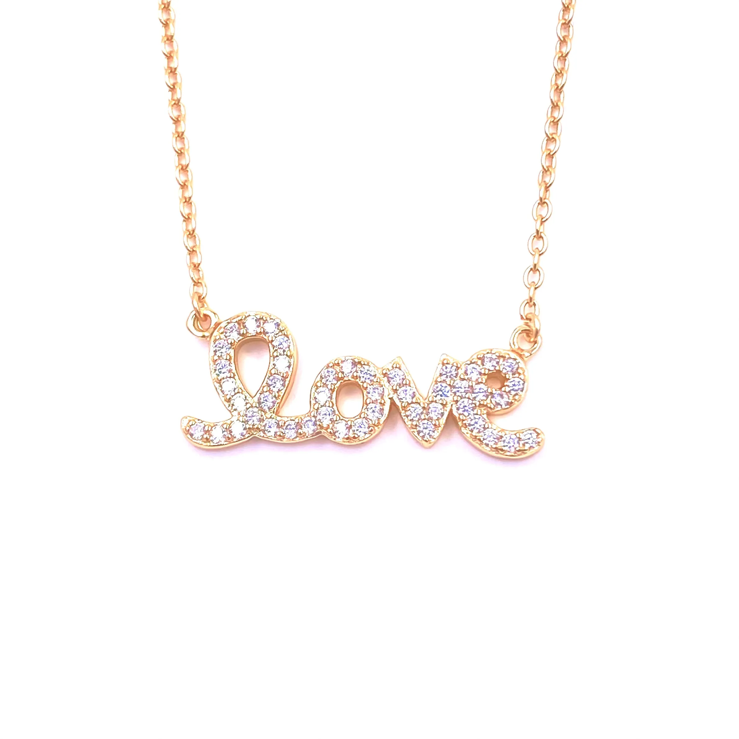 Ashley Gold "Love" Script CZ Necklace