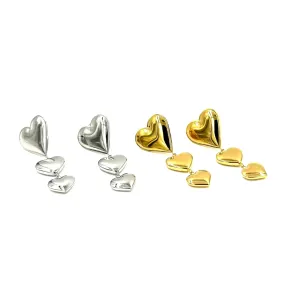 Ashley Gold Stainless Steel 3 Drop Heart Design Earrings
