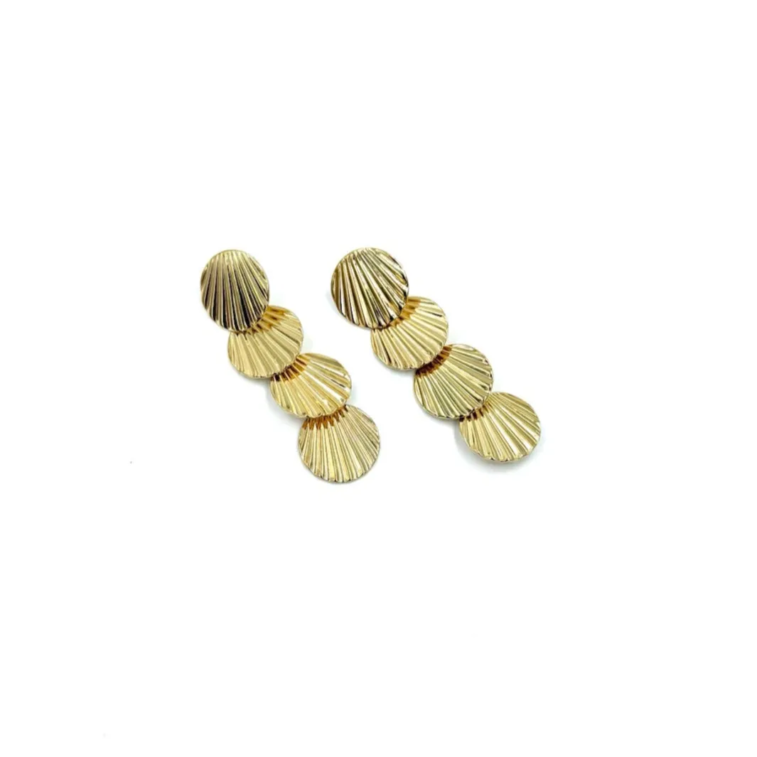 Ashley Gold Stainless Steel 4 Shell Design Drop Earrings