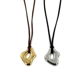 Ashley Gold Stainless Steel Artistic Design Pendant With Suede Necklace