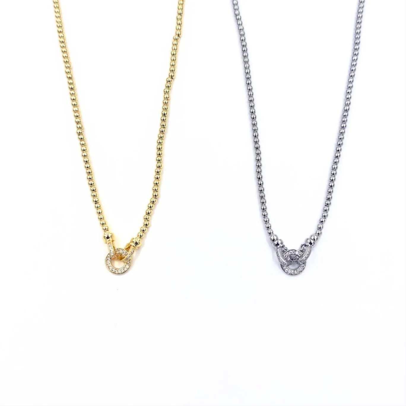 Ashley Gold Stainless Steel Ball Design Circle Center CZ Open Disc Necklace