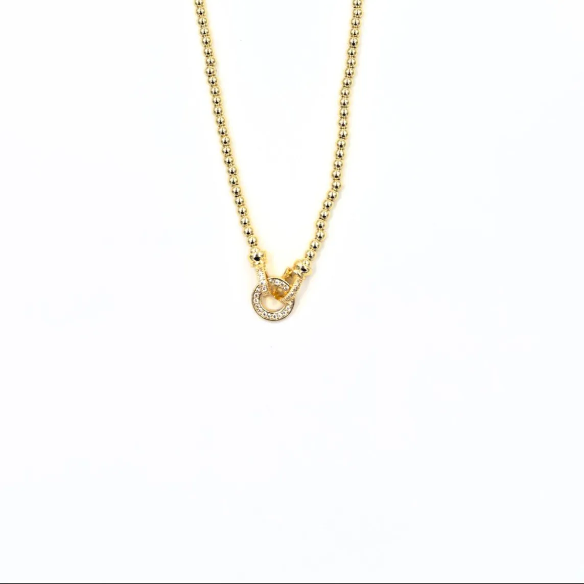 Ashley Gold Stainless Steel Ball Design Circle Center CZ Open Disc Necklace