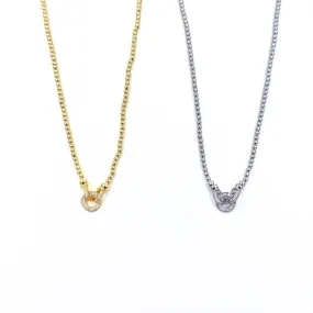 Ashley Gold Stainless Steel Ball Design Circle Center CZ Open Disc Necklace