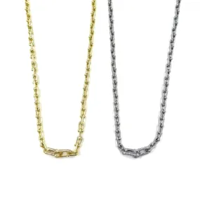Ashley Gold Stainless Steel Bike Link Design With CZ Center Link Necklace