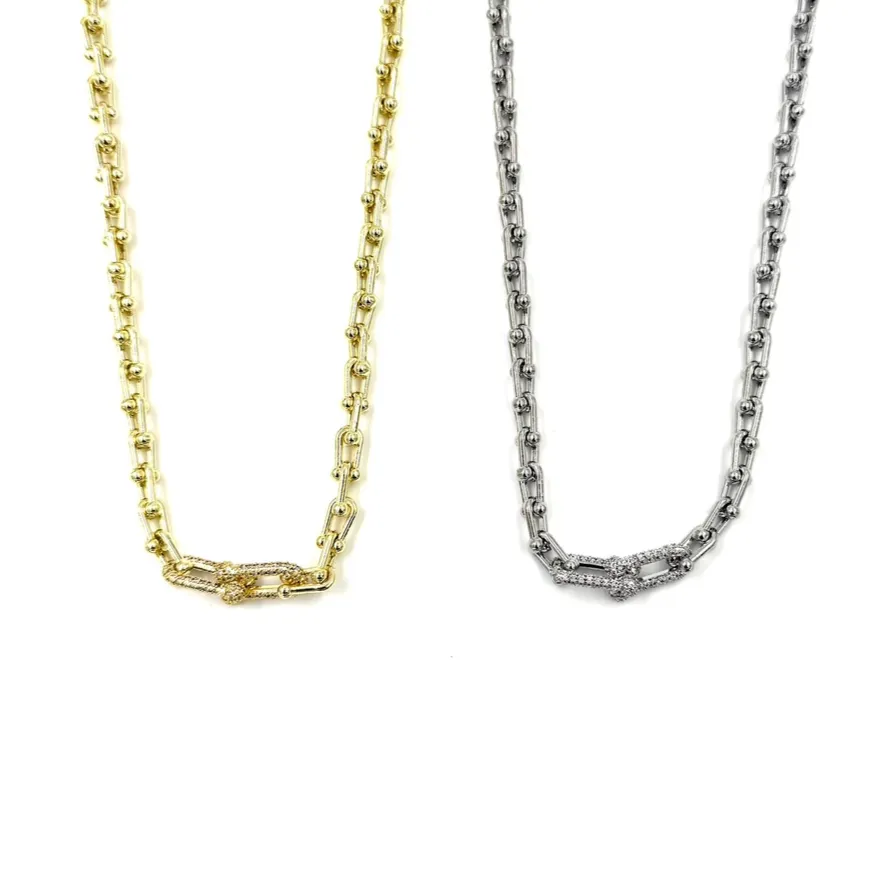 Ashley Gold Stainless Steel Bike Link Design With CZ Center Link Necklace