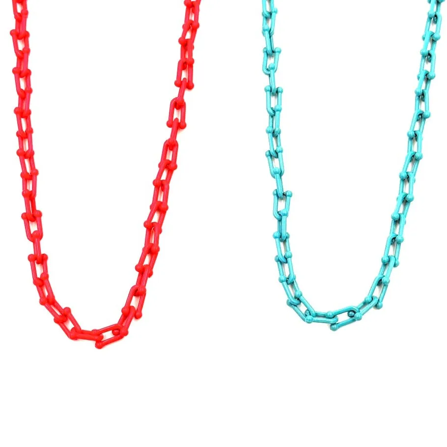 Ashley Gold Stainless Steel Enamel Bike Link Design Necklace