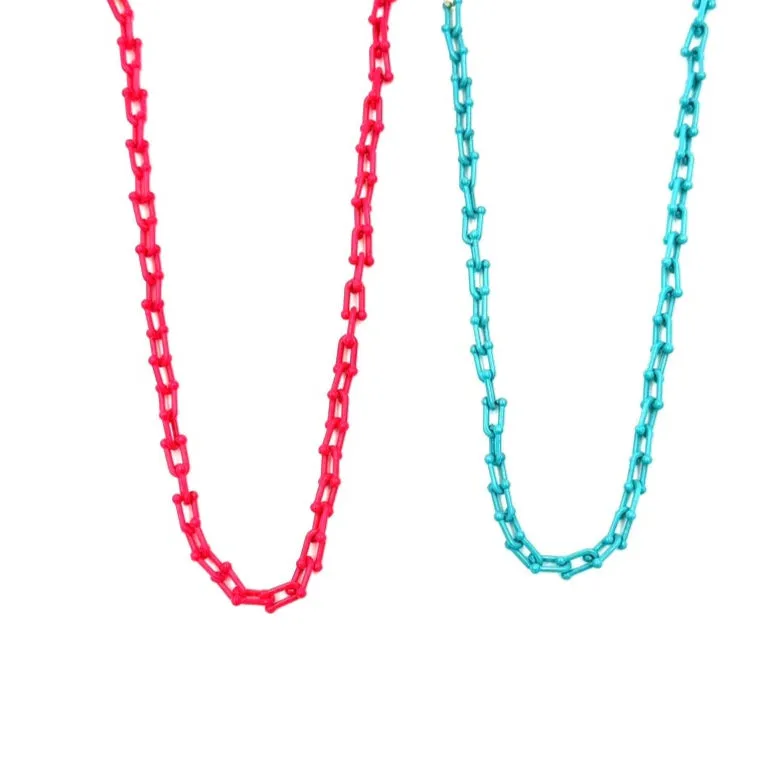 Ashley Gold Stainless Steel Enamel Bike Link Design Necklace