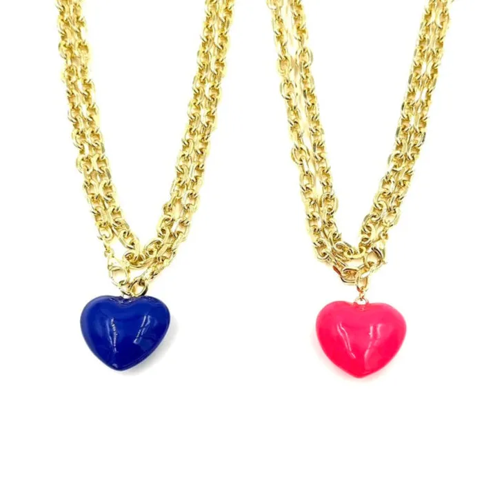 Ashley Gold Stainless Steel Gold Plated 36" Heart Enamel Puff Necklace