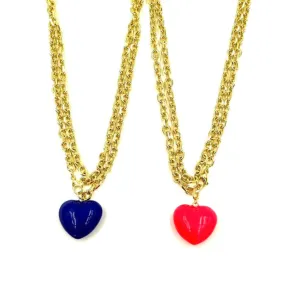 Ashley Gold Stainless Steel Gold Plated 36" Heart Enamel Puff Necklace