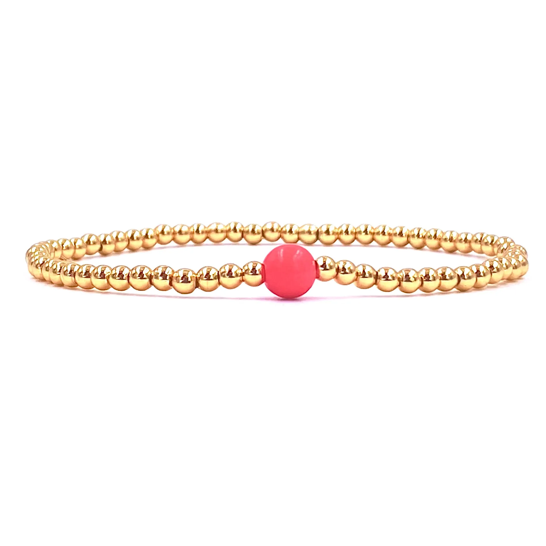 Ashley Gold Stainless Steel Gold Plated 3MM Ball Beaded Center Enamel Stretch Bracelet