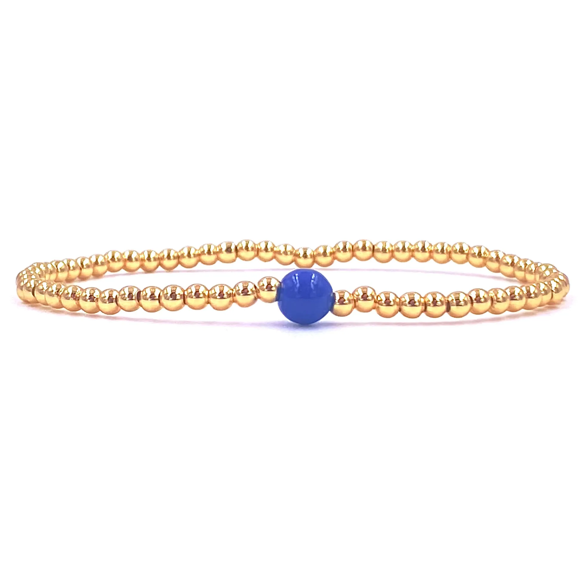 Ashley Gold Stainless Steel Gold Plated 3MM Ball Beaded Center Enamel Stretch Bracelet