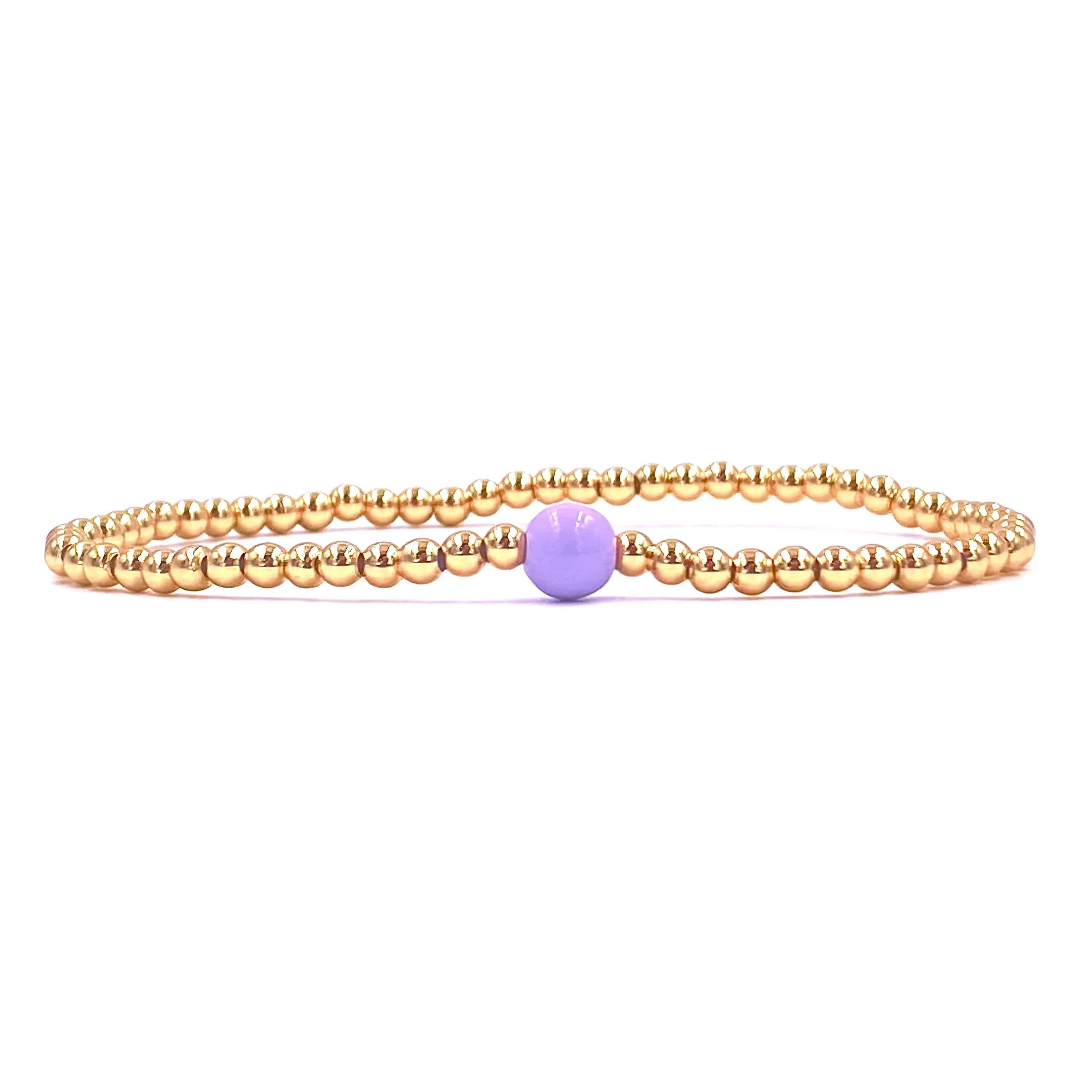 Ashley Gold Stainless Steel Gold Plated 3MM Ball Beaded Center Enamel Stretch Bracelet