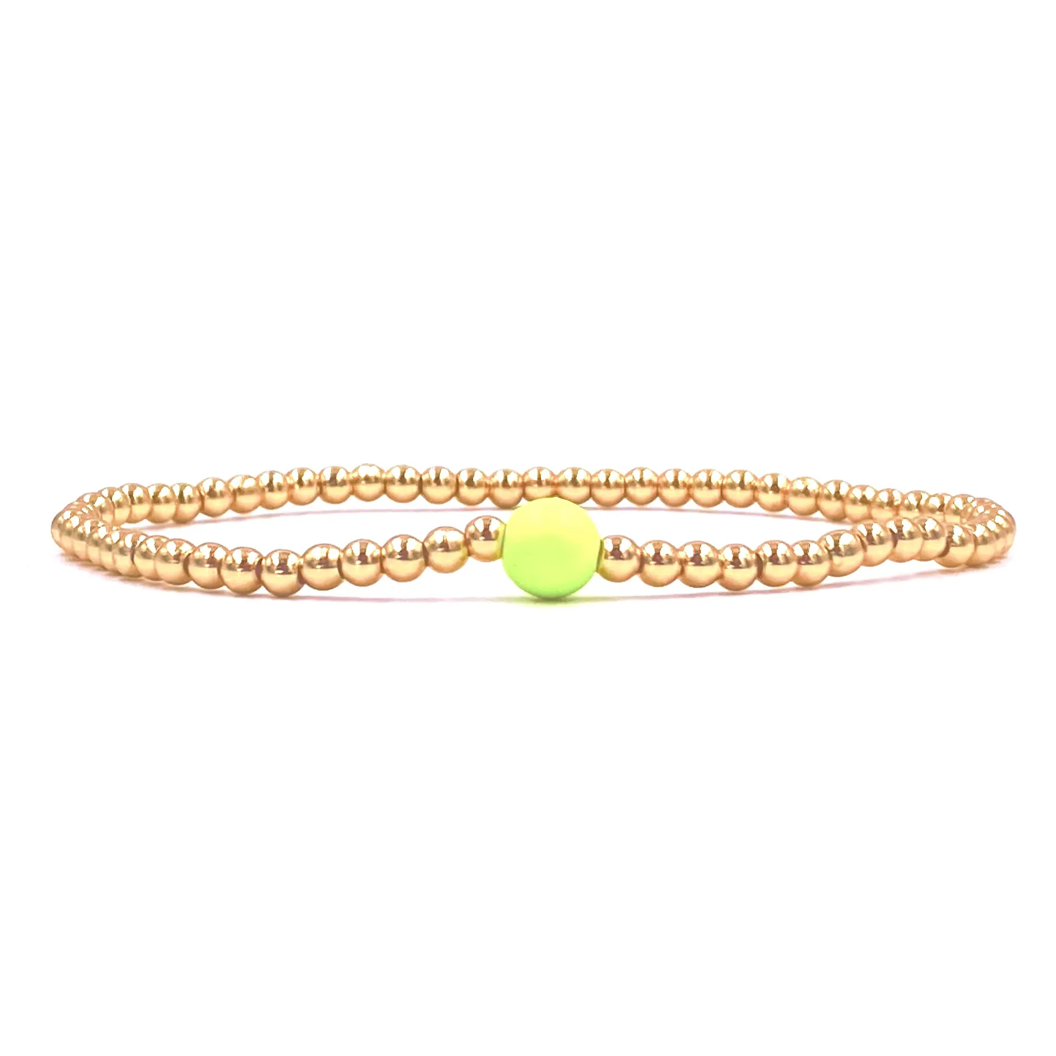 Ashley Gold Stainless Steel Gold Plated 3MM Ball Beaded Center Enamel Stretch Bracelet