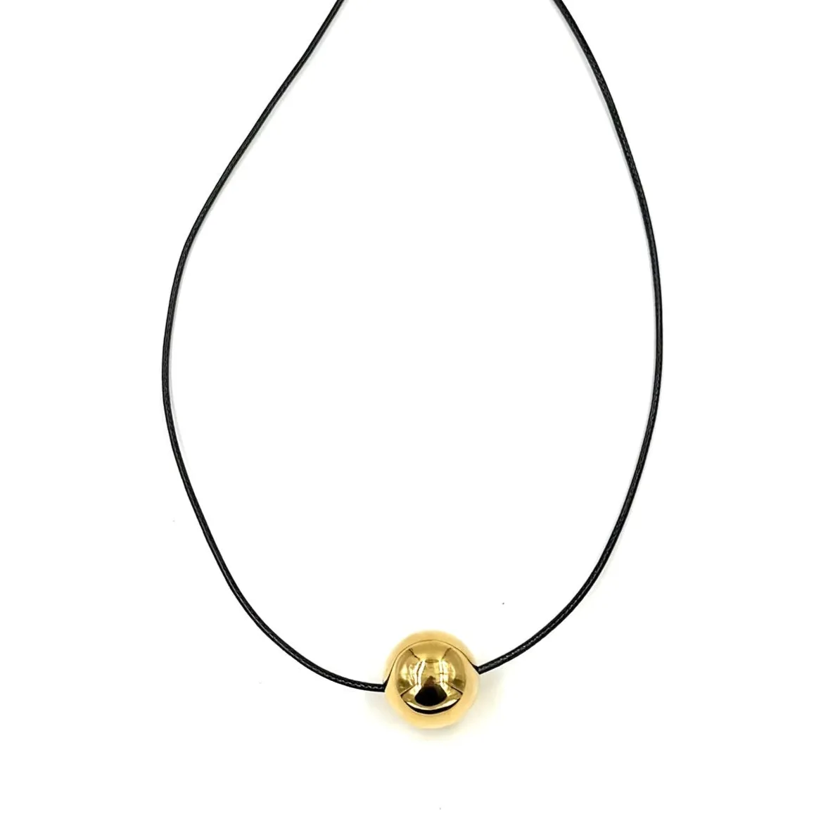Ashley Gold Stainless Steel Gold Plated Adjustable Leather Ball Necklace