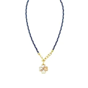 Ashley Gold Stainless Steel Gold Plated Cord Chain With Sterling Silver Clover Pendant Necklace