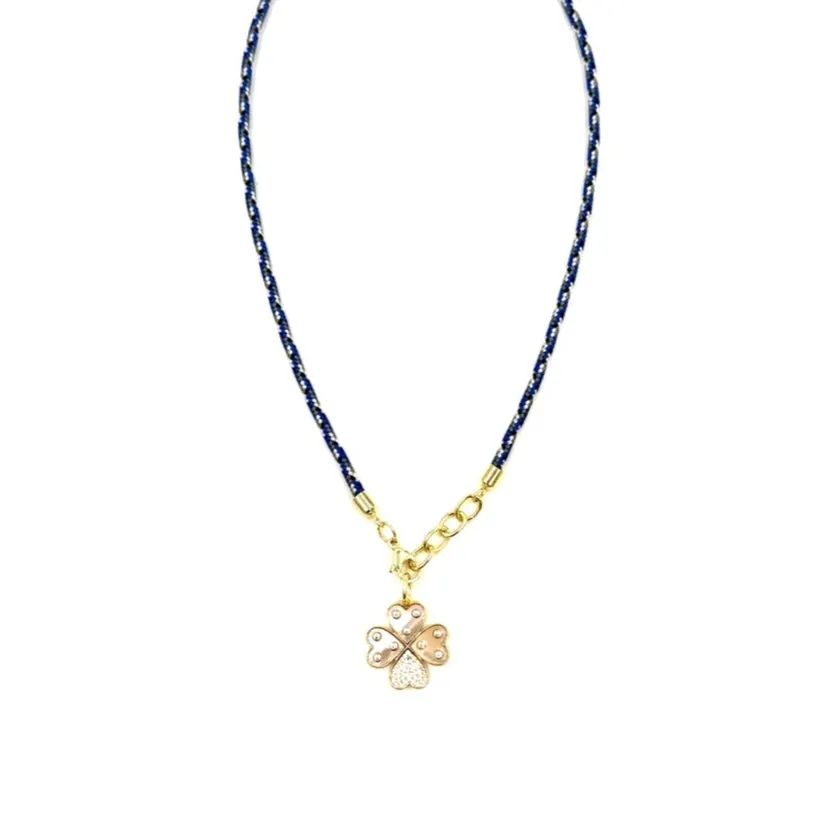 Ashley Gold Stainless Steel Gold Plated Cord Chain With Sterling Silver Clover Pendant Necklace