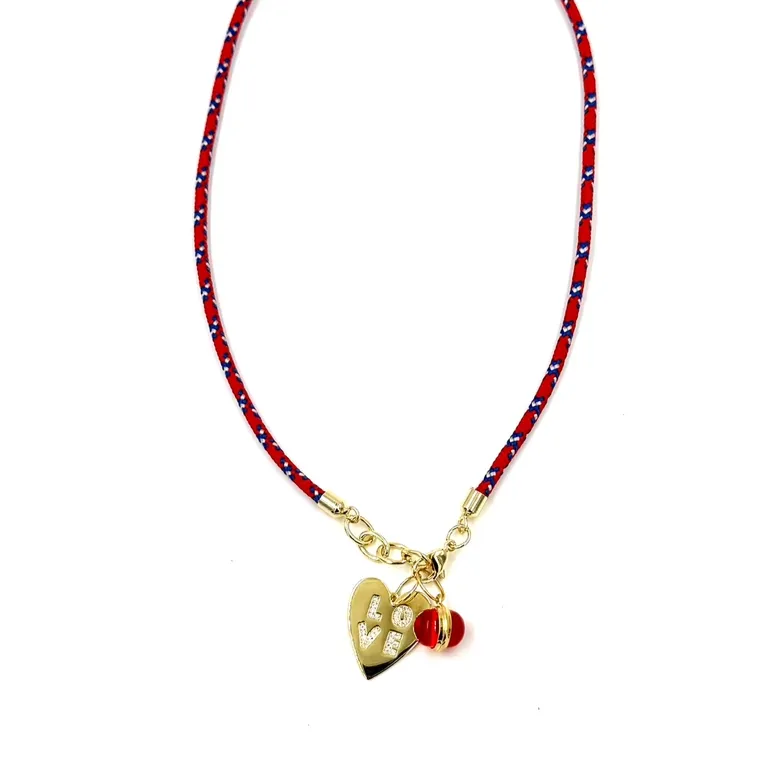 Ashley Gold Stainless Steel Gold Plated Double "LOVE" Charm And Evil Eye Necklace