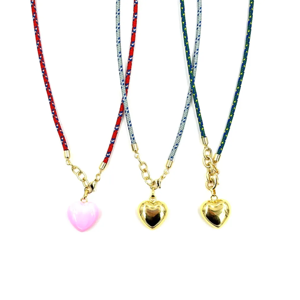 Ashley Gold Stainless Steel Gold Plated Heart Puff Cord Necklace
