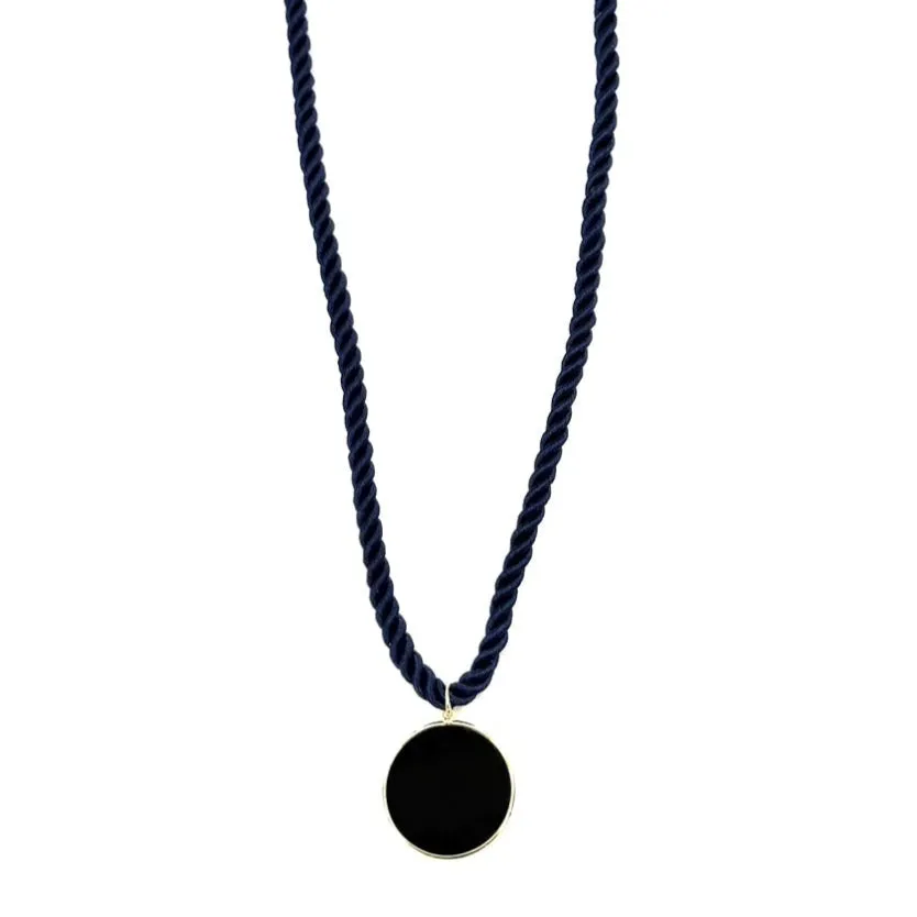 Ashley Gold Stainless Steel Gold Plated Navy Twisted Cord Drop Pendant Necklace