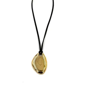 Ashley Gold Stainless Steel Gold Plated Oval Oblong Pendant With Suede Necklace