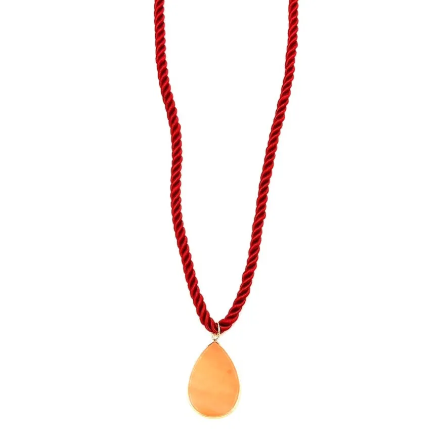 Ashley Gold Stainless Steel Gold Plated Pink Twisted Design Cord Enamel Pendant Necklace