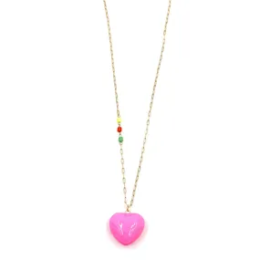 Ashley Gold Stainless Steel Gold Plated Triple Bead Chain Pink Puff Necklace