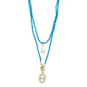 Ashley Gold Stainless Steel Gold Plated Turquoise Beaded Design 2 Sterling Silver Charm Necklace