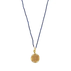 Ashley Gold Stainless Steel Gold Semi Precious Blue Beaded Necklace With Lace Design Charm Necklace