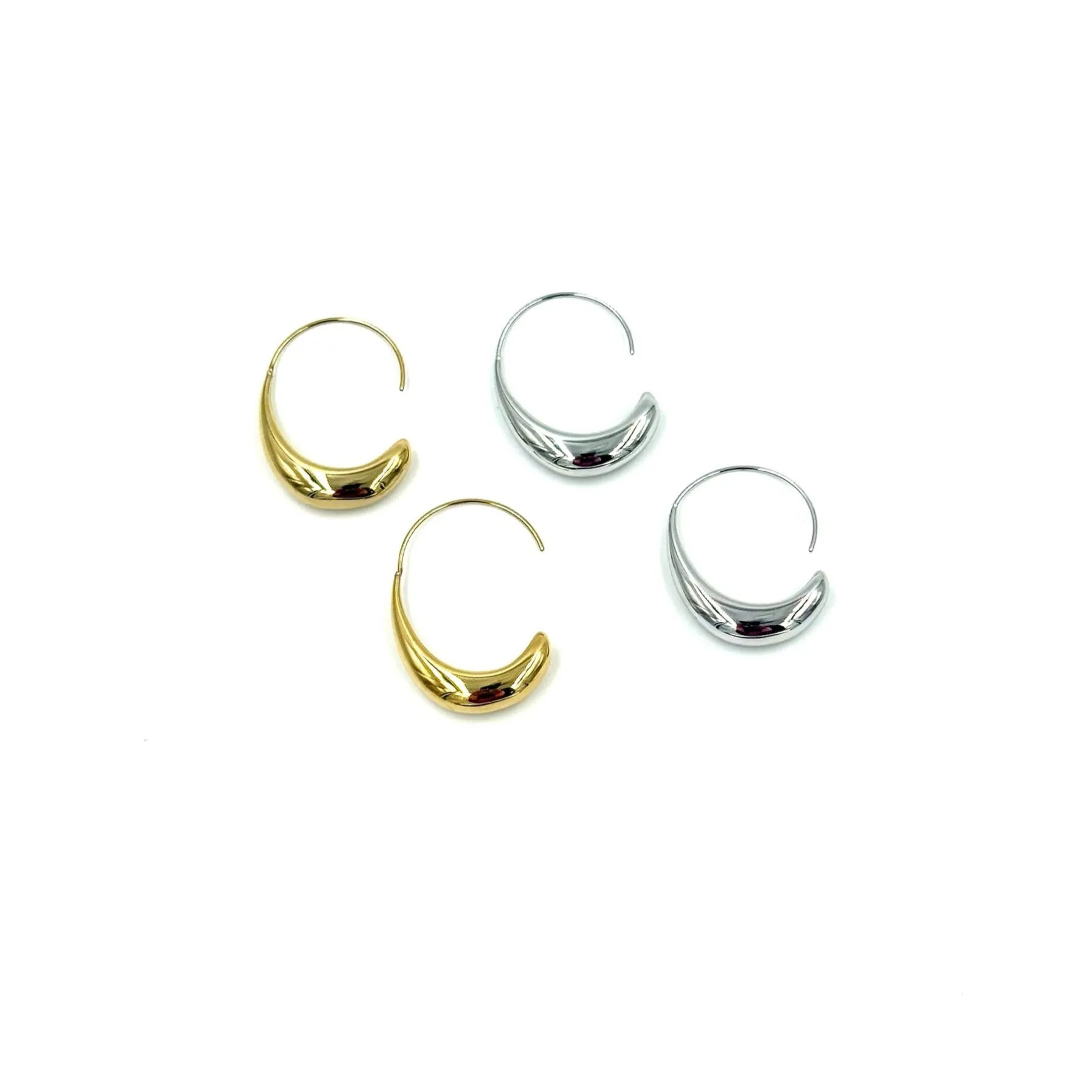 Ashley Gold Stainless Steel Half Moon Open Hoop Earrings