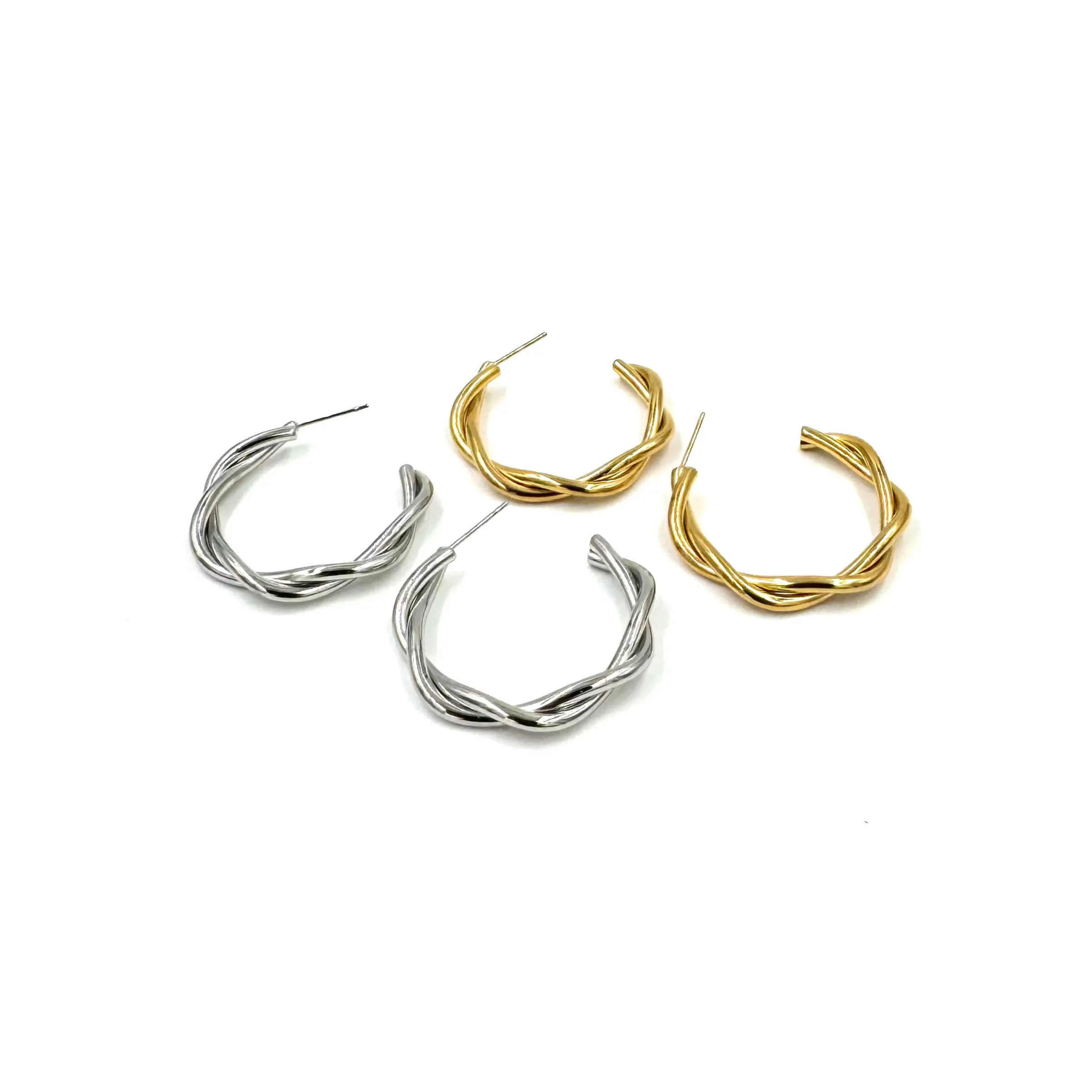 Ashley Gold Stainless Steel Open Back Twisted Design Hoop Earrings