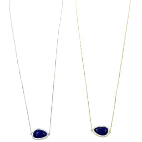 Ashley Gold Sterling Silver Center Lapis And CZ Necklace