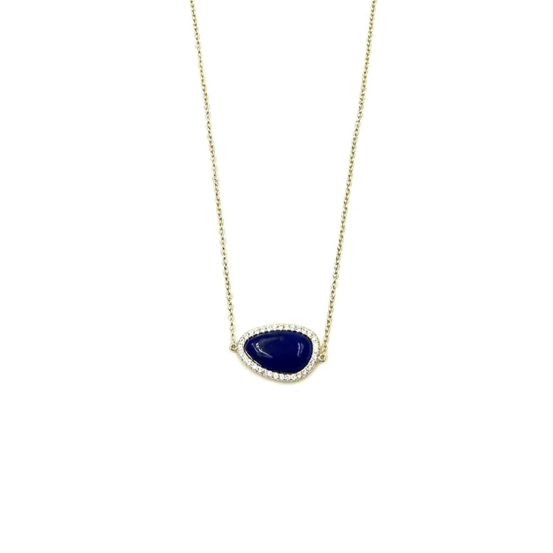 Ashley Gold Sterling Silver Center Lapis And CZ Necklace