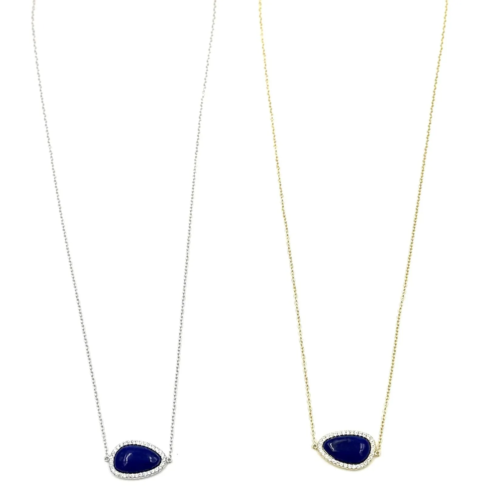 Ashley Gold Sterling Silver Center Lapis And CZ Necklace