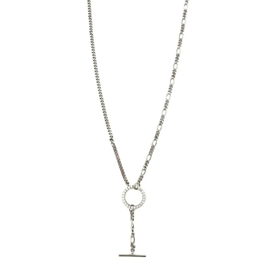 Ashley Gold Sterling Silver Combo Link CZ Circle Drop Necklace