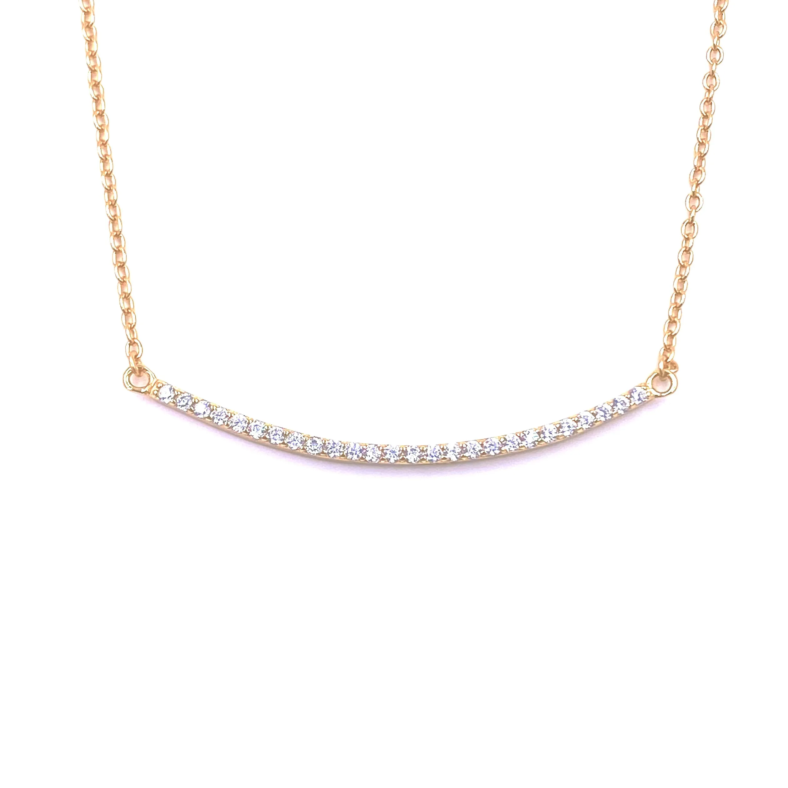 Ashley Gold Sterling Silver Curved CZ Bar Design Necklace