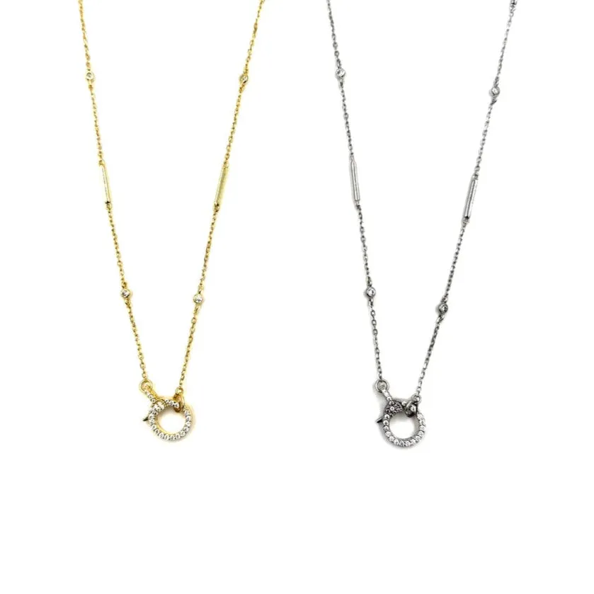 Ashley Gold Sterling Silver CZ Center Clasp With Assorted CZ's Throughout Chain Necklace