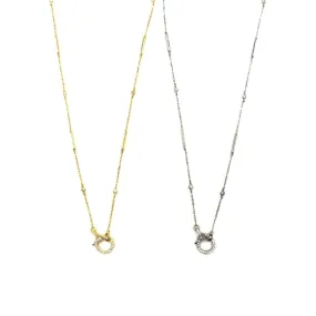 Ashley Gold Sterling Silver CZ Center Clasp With Assorted CZ's Throughout Chain Necklace