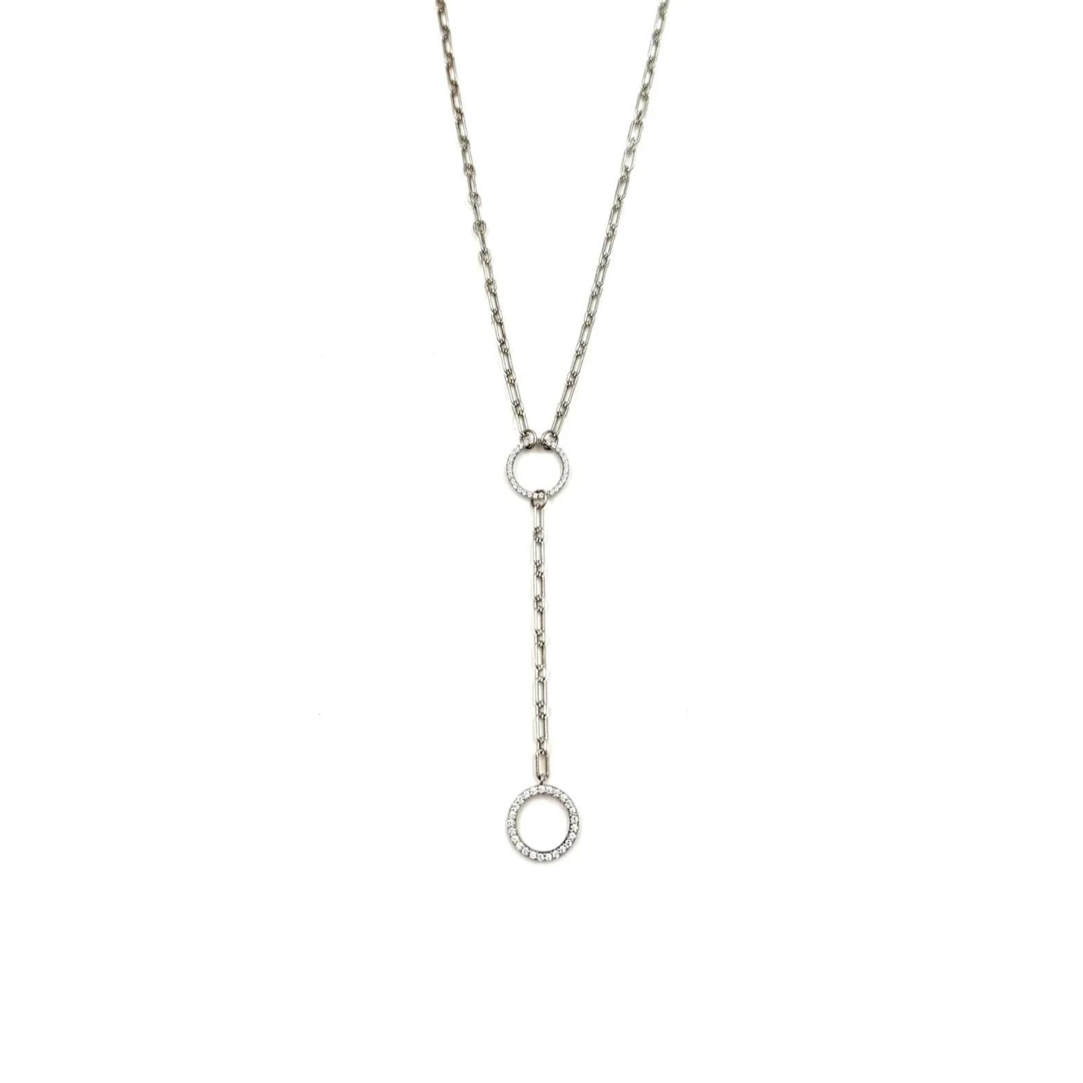 Ashley Gold Sterling Silver Double CZ Circle Lariat Necklace