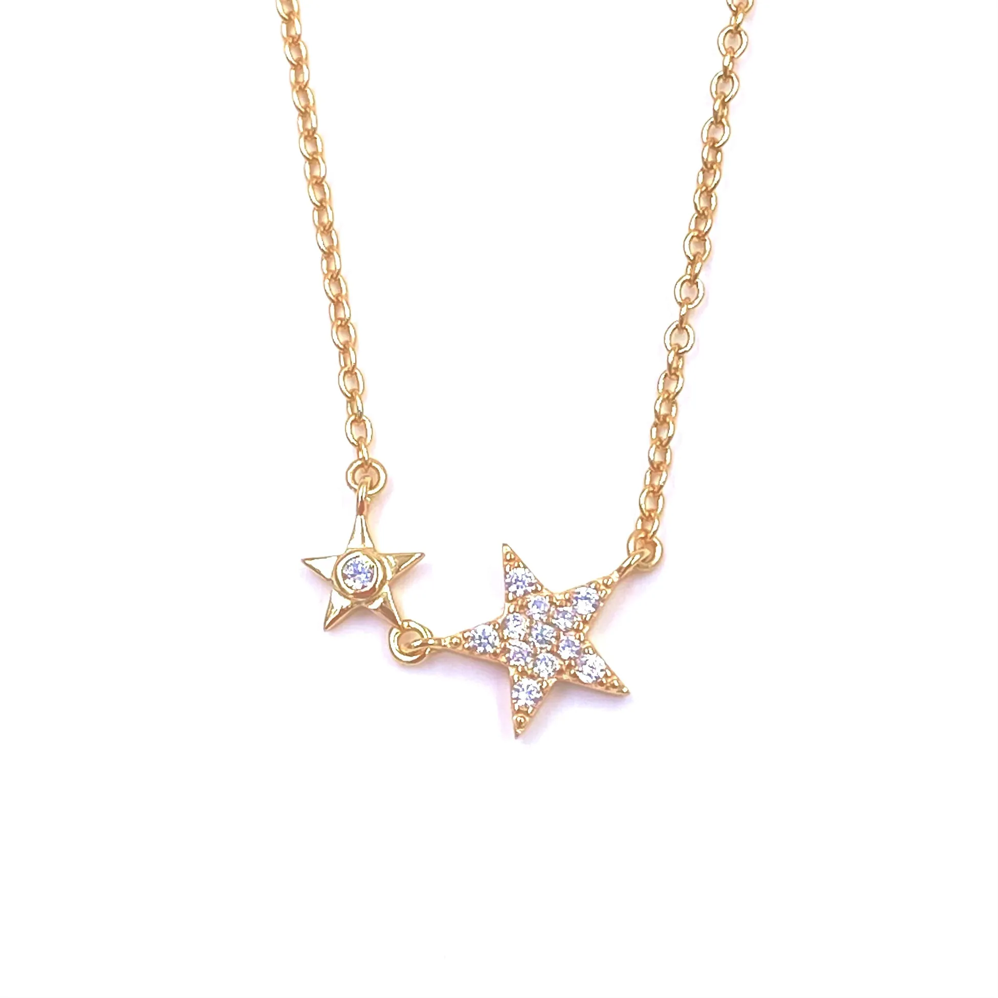 Ashley Gold Sterling Silver Double CZ Star Necklace