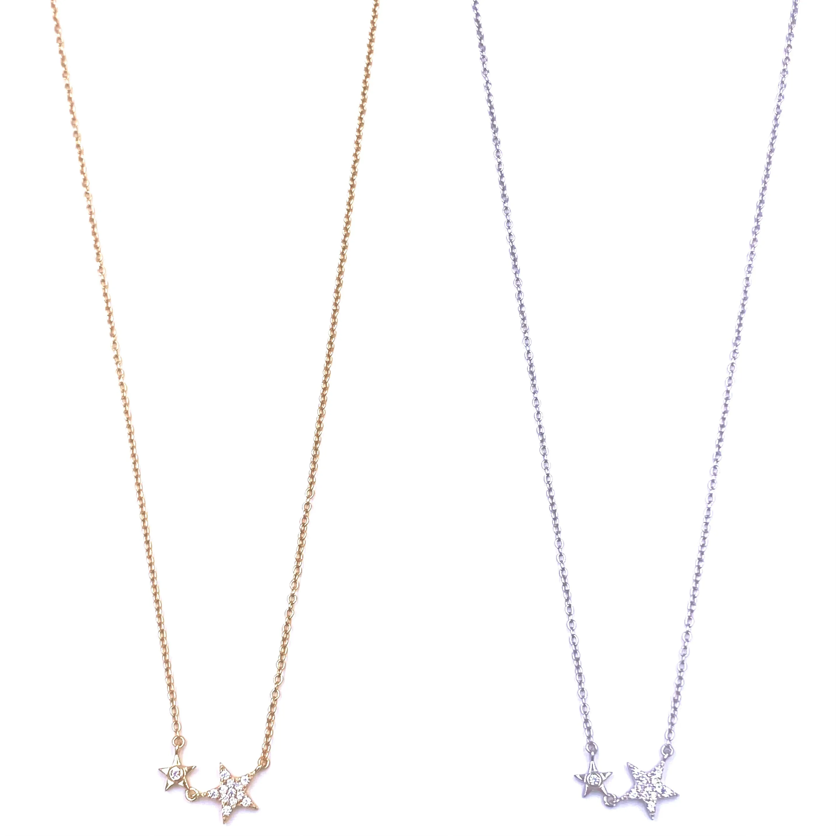 Ashley Gold Sterling Silver Double CZ Star Necklace